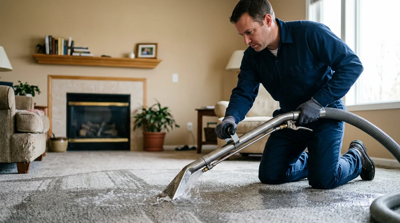 Water damage restoration technician working near Erie, IL